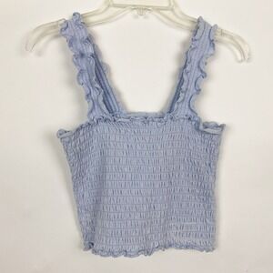 Hollister Baby Blue Smocked Ruffle‎ Tank Crop Top Womens Size S Y2K